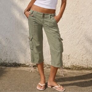 VTG Hollister Pacific Merchants 90s Olive Cargo Cropped Pants Y2K Low Rise SZ 7